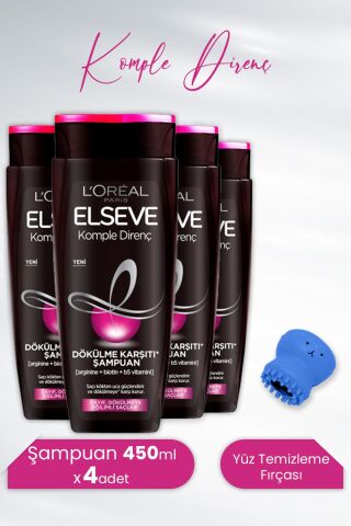 Elseve Komple Direnç Dökülme Karşıtı Şampuan 450 ml x 4 Adet ve Tarko Lionesse Ahtapot Yüz Temizleme Fırçası - Mavi