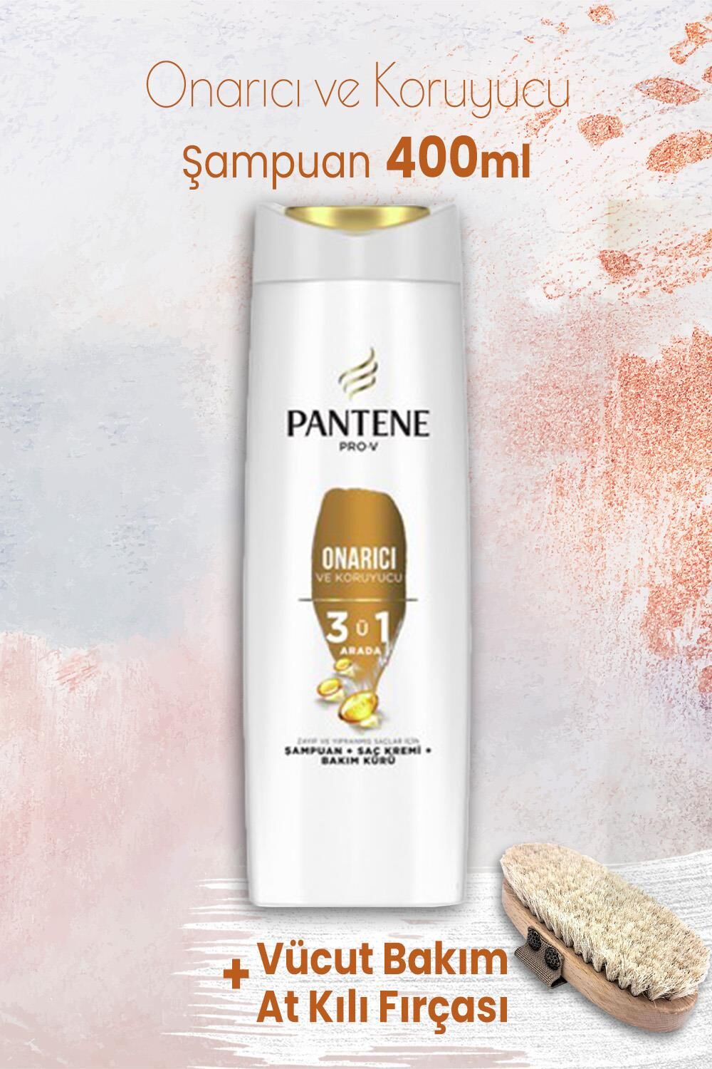 Pantene Pro-V Şampuan Onarıcı 3' ü 1 Arada 400 ml ve Vücut Bakım At Kılı Fırçası