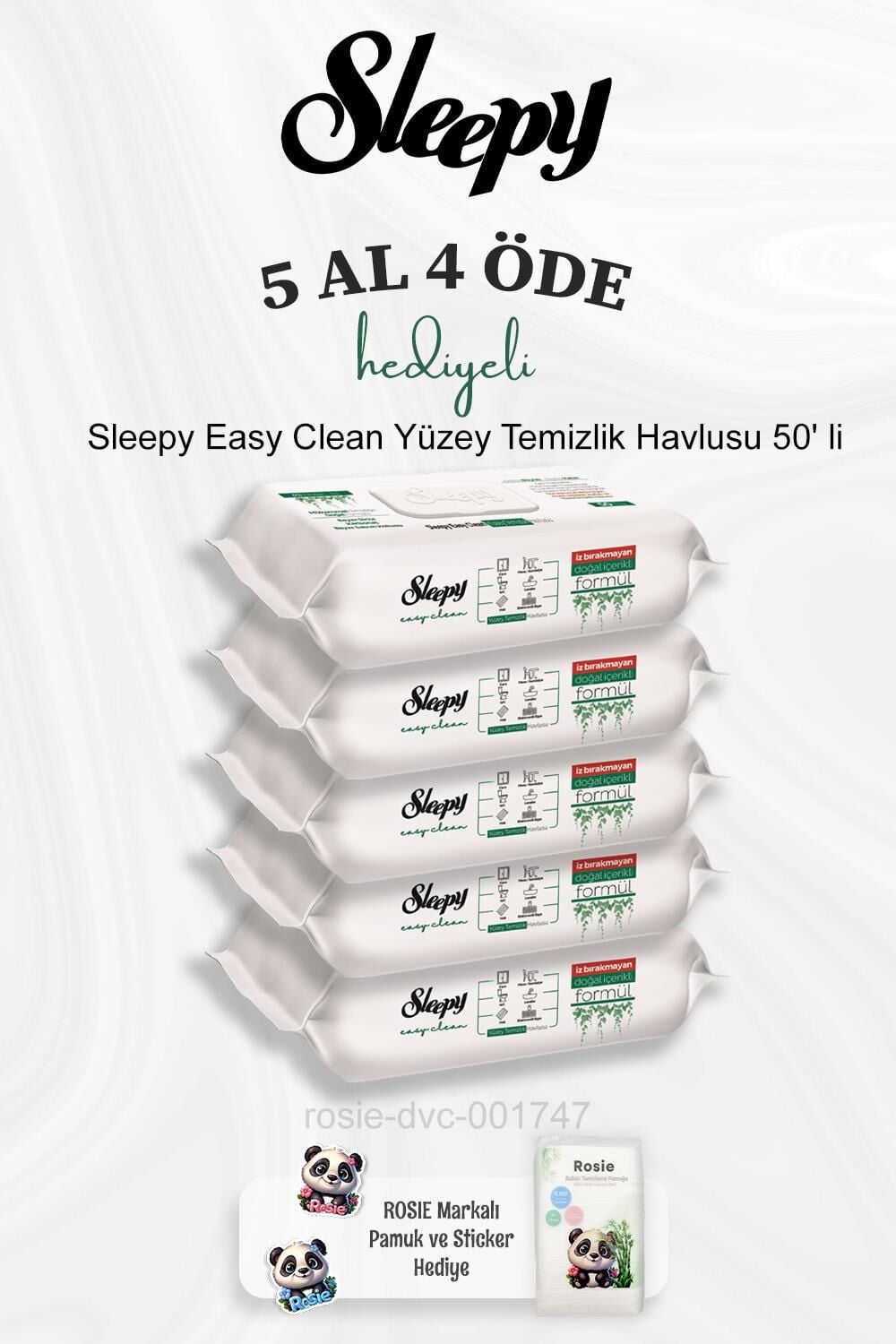 Sleepy Easy Clean Yüzey Temizlik Havlusu 50' li 5 Al 4 Öde ve Rosie Pamuk