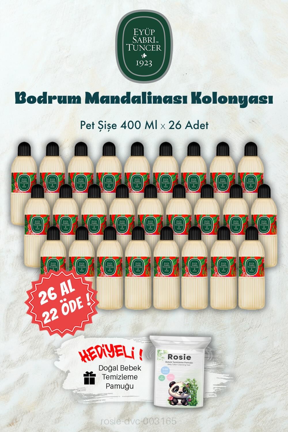 26 AL 22 ÖDE 400 ML Bodrum Mandalinası Kolonyası ve ROSIE Hediye
