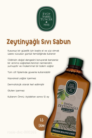 3 Adet Eyüp Sabri Tuncer Doğal Zeytinyağlı Sıvı Sabun 1.5 lt ve ROSIE Pamuk