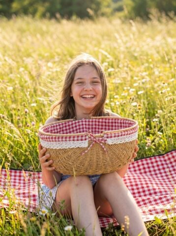 Piknik Sepeti Oval Hasır Detaylı 38 cm