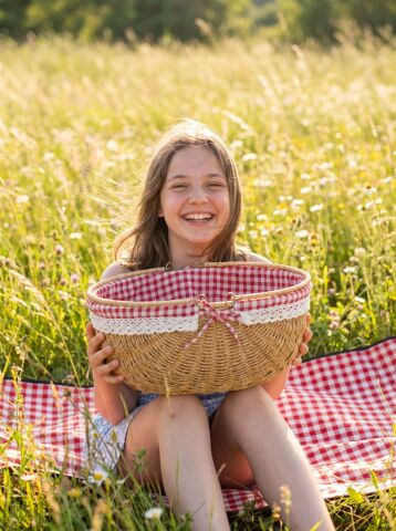 Piknik Sepeti Oval Hasır Detaylı 38 cm