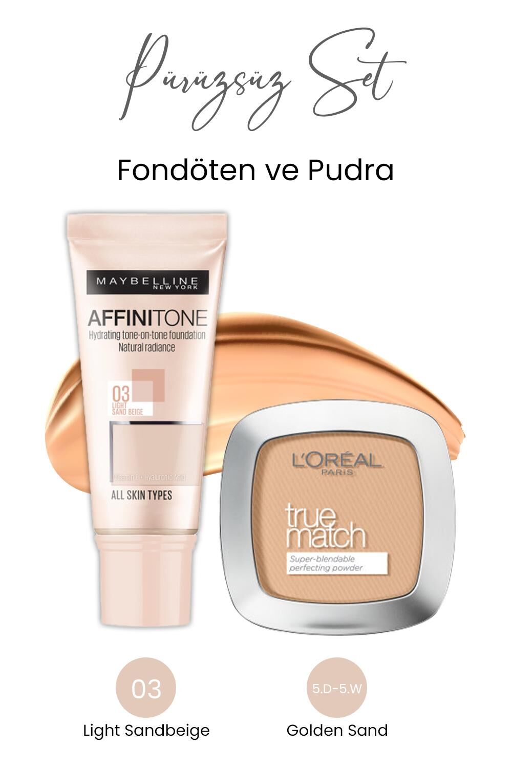 Maybelline New York Affinitone Fondöten 03 Light ve True Match Pudra 5.D-5.W Golden
