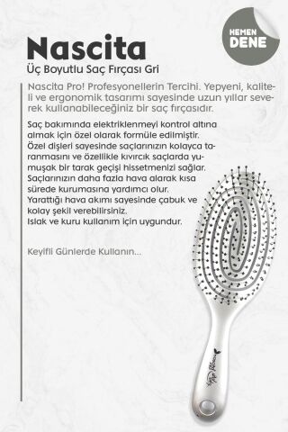 Nascita Üç Boyutlu Oval Saç Fırçası Gri