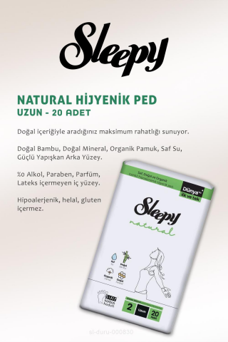 Sleepy Natural Uzun Hijyenik Ped 20 Adet 17 AL15 ÖDE ve 50 li Doğal Islak Mendil