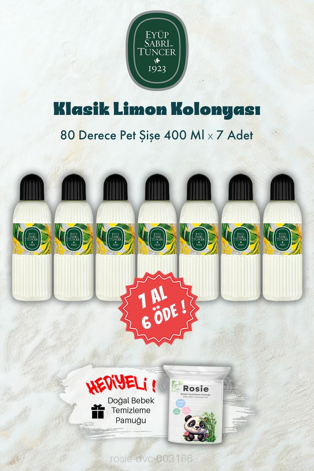 400 ML 80 Derece Klasik Limon Kolonyası 7 AL 6 ÖDE ve ROSIE Hediye