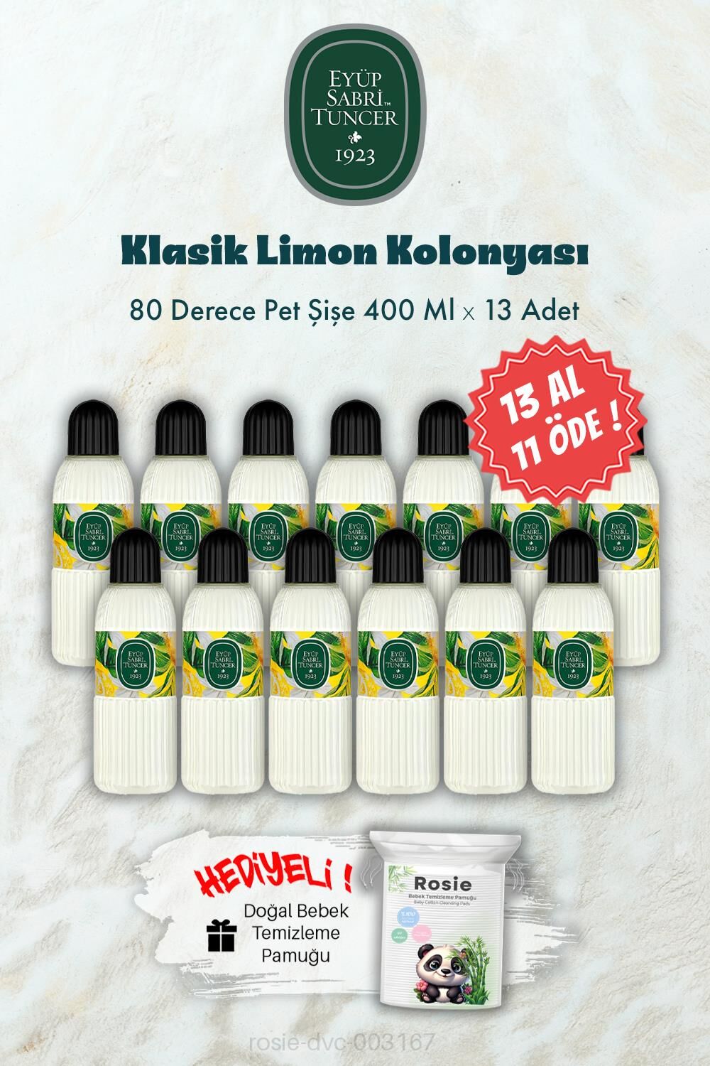 400 ML 13 AL 11 ÖDE 80 Derece Klasik Limon Kolonyası ve ROSIE Hediye