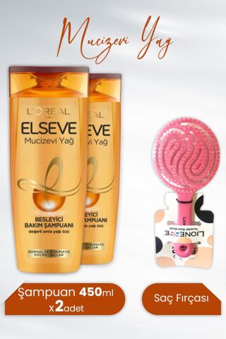 Elseve Mucizevi Yağ Besleyici Şampuan Amla Yağı 450 ml x 2 Adet ve Tarko Lionesse Saç Fırçası Yuvarlak Pembe