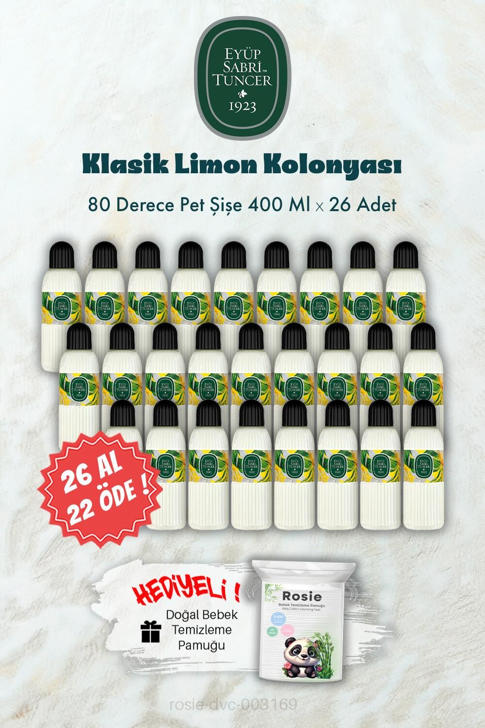 26 AL 22 ÖDE 400 ML 80 Derece Klasik Limon Kolonyası ve ROSIE Hediye