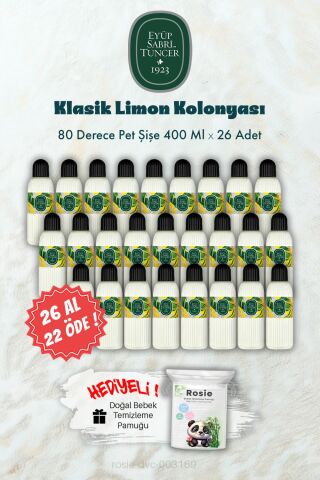 26 AL 22 ÖDE 400 ML 80 Derece Klasik Limon Kolonyası ve ROSIE Hediye