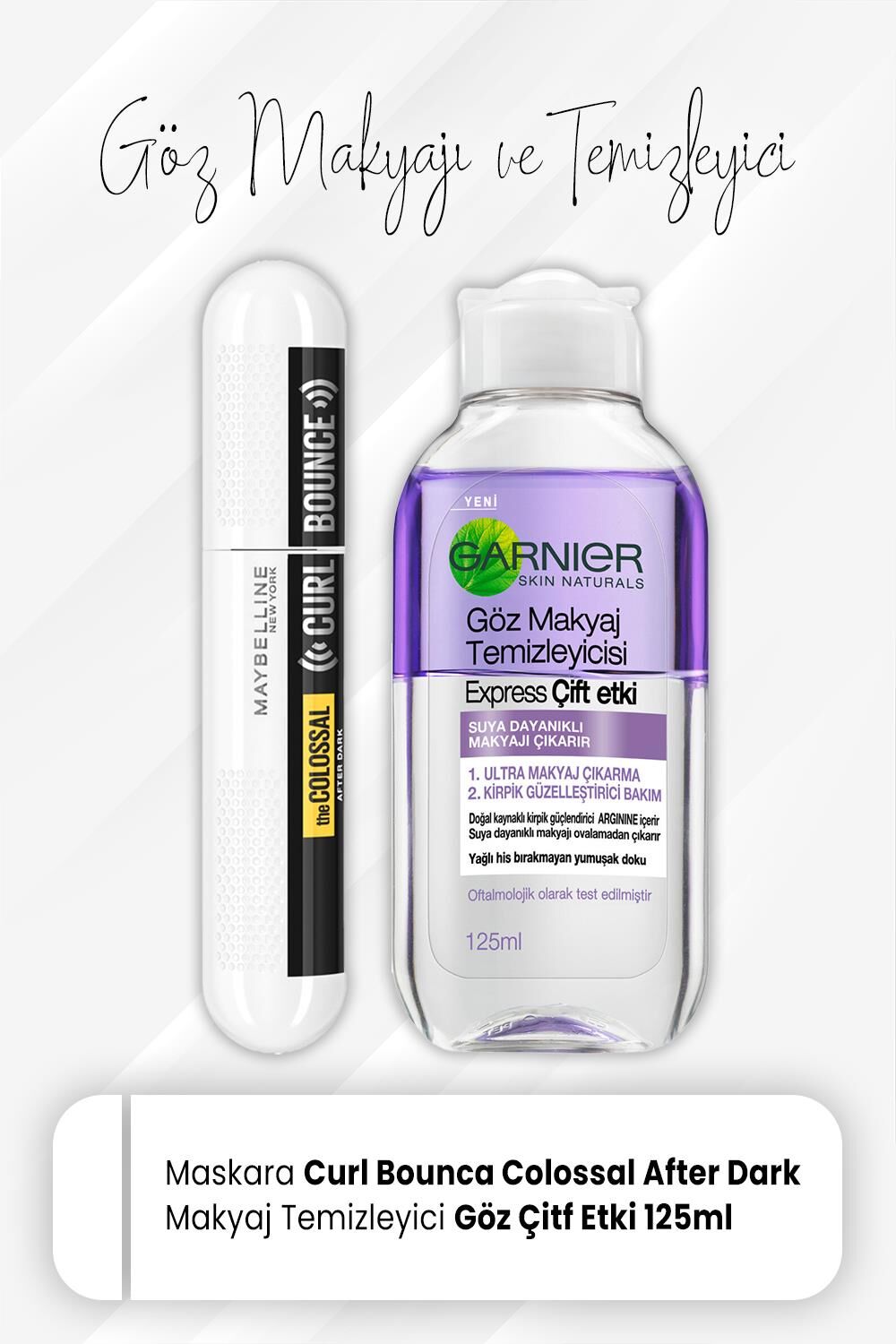 Maybelline New York Maskara Curl Bounce After Dark ve Express Göz Makyaj Temizleyici 125 ml