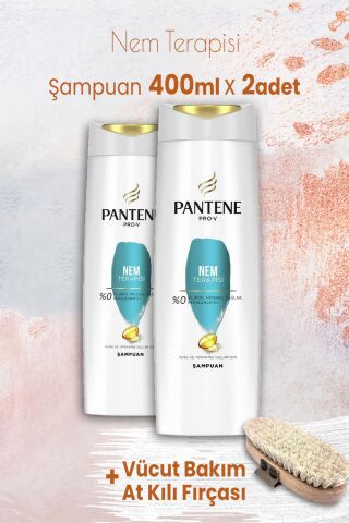 Pantene Pro-V Şampuan Nem Terapisi 400 ml x 2 Adet ve Vücut Bakım At Kılı Fırçası