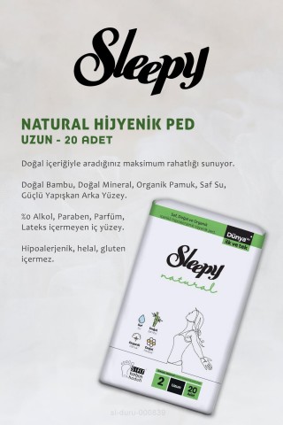 Sleepy 17 AL 15 ÖDE Natural Ultra Hassas Hijyenik Ped Uzun 20 Adet ve Disk Pamuk