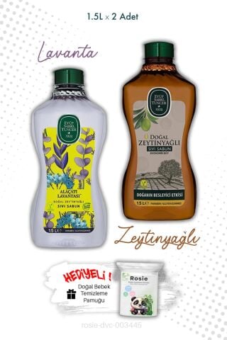 1.5L Sıvı Sabun Zeytinyağlı ve Alaçatı Lavantası ve ROSIE
