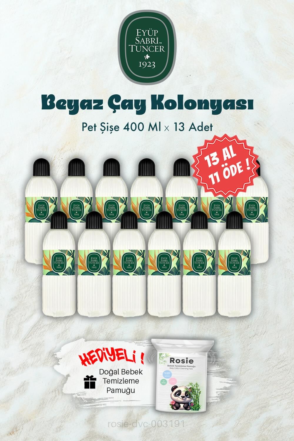 400 ML 13 AL 11 ÖDE Beyaz Çay Kolonyası ve ROSIE Hediye