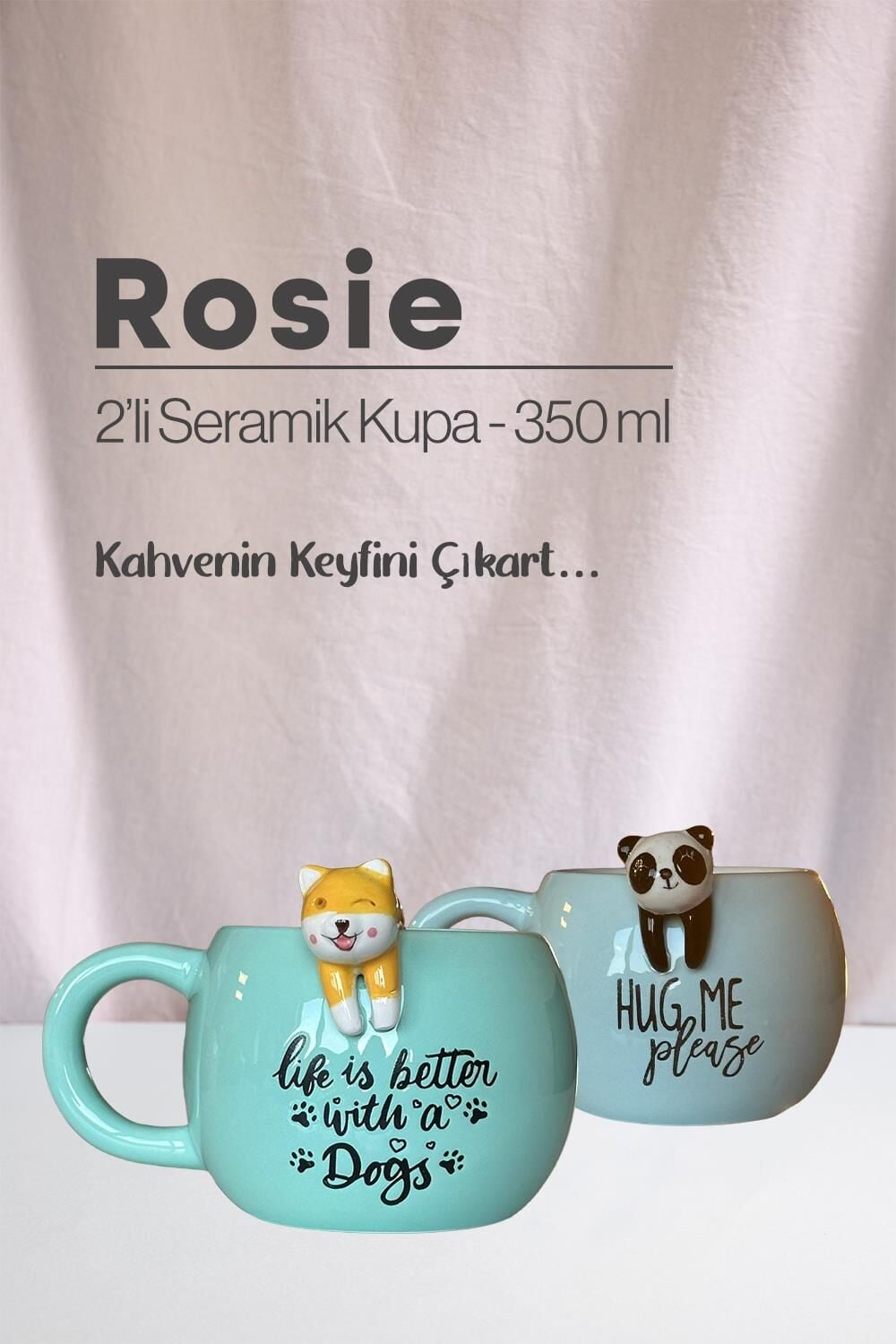 Köpek ve Panda Figürlü Seramik Kupa 350 ml
