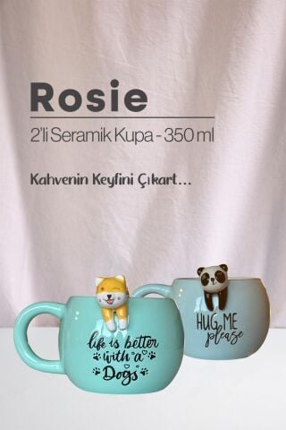 Köpek ve Panda Figürlü Seramik Kupa 350 ml
