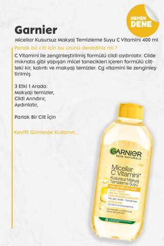 Garnier Micellar Kusursuz Makyaj Temizleme Suyu C Vitamini 400 ml