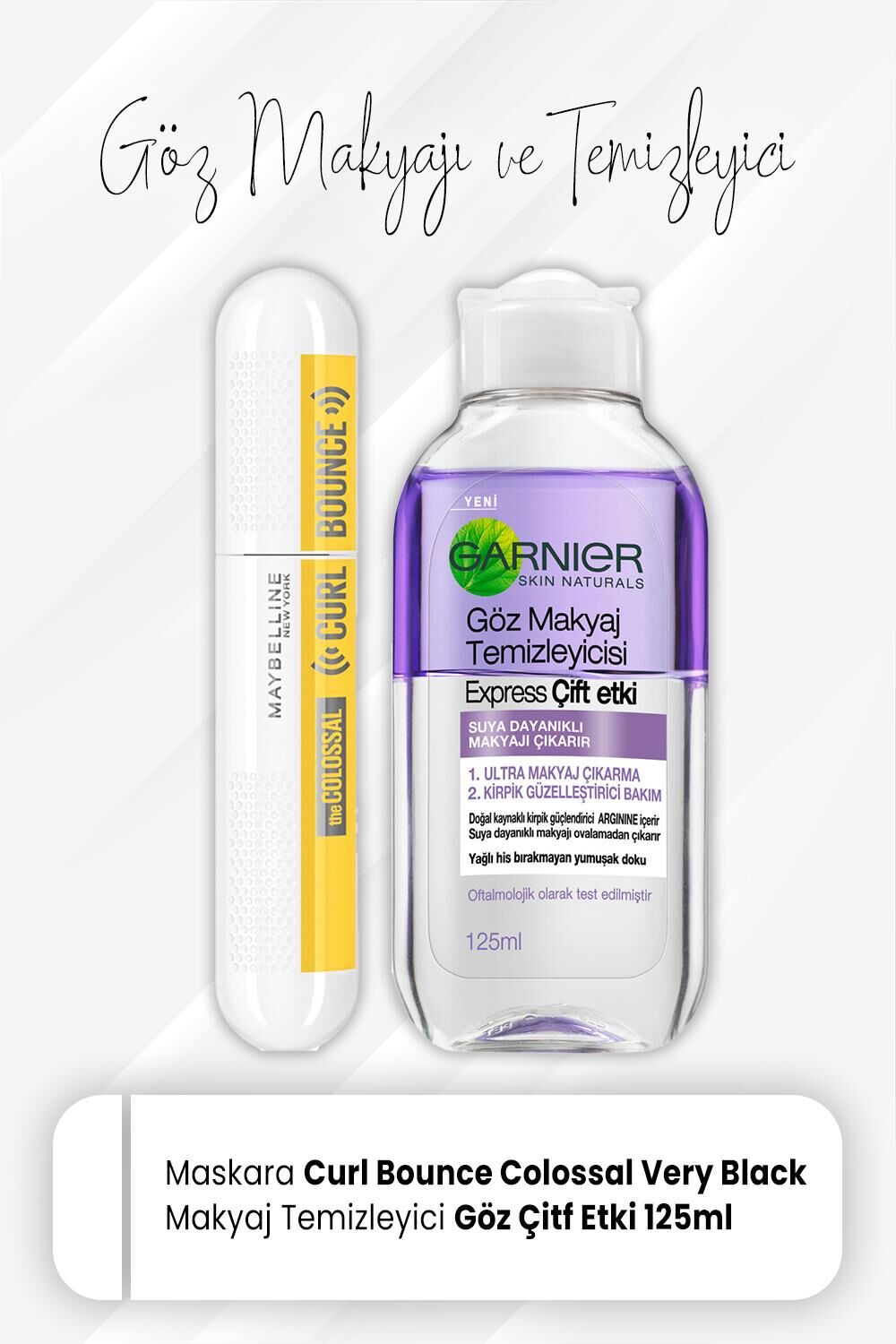 Maybelline New York Maskara Curl Bounce Very Black ve Express Göz Makyaj Temizleyici 125 ml