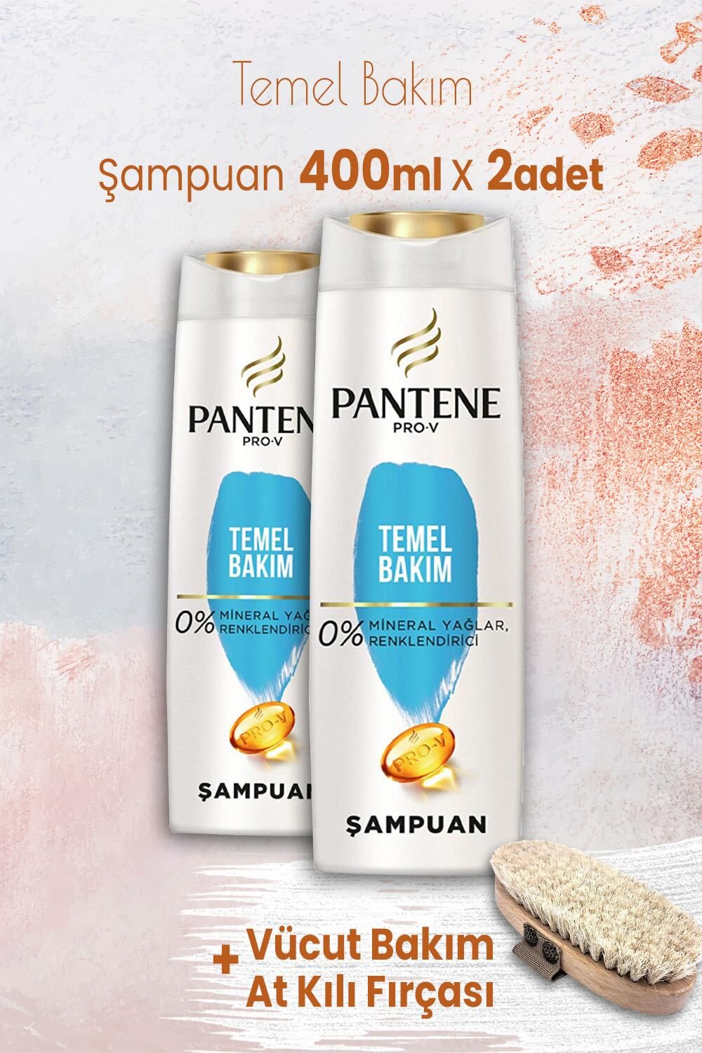 Pantene Pro-V Şampuan Klasik Bakım 400 ml x 2 Adet ve Vücut Bakım At Kılı Fırçası