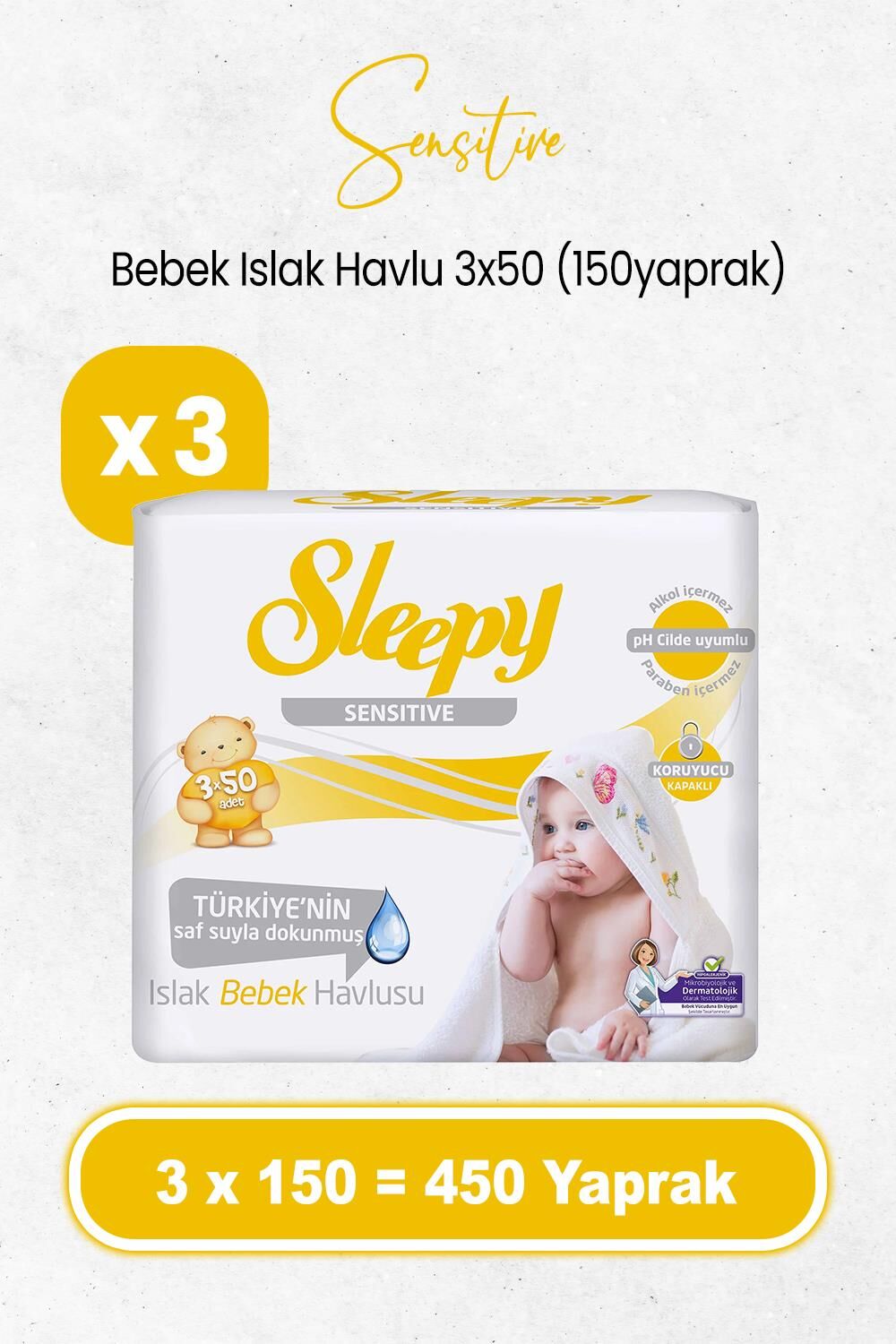 Sleepy Sensitive Islak Bebek Mendil 3x50 x 3 Adet (450 Yaprak)