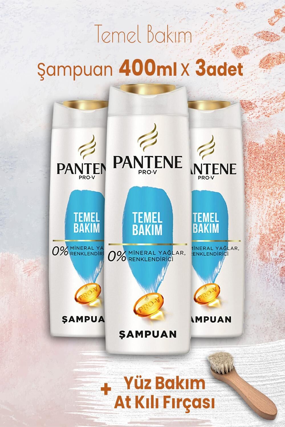 Pantene Pro-V Şampuan Klasik Bakım 400 ml x 3 Adet ve Yüz Bakım At Kılı Fırçası
