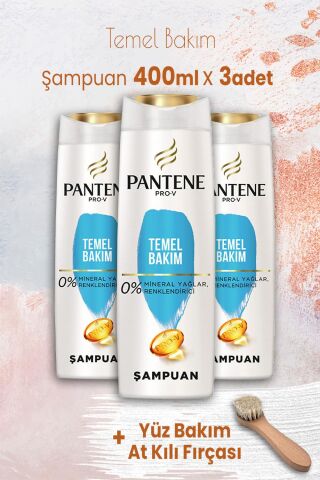 Pantene Pro-V Şampuan Klasik Bakım 400 ml x 3 Adet ve Yüz Bakım At Kılı Fırçası