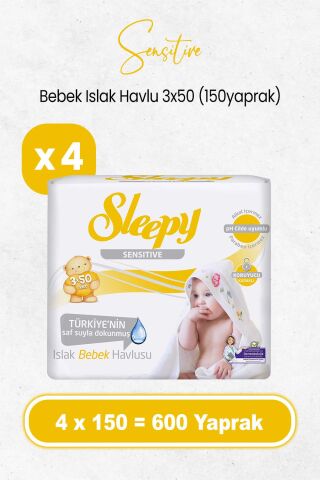 Sleepy Sensitive Islak Bebek Mendil 3x50 x 4 Adet (600 Yaprak)