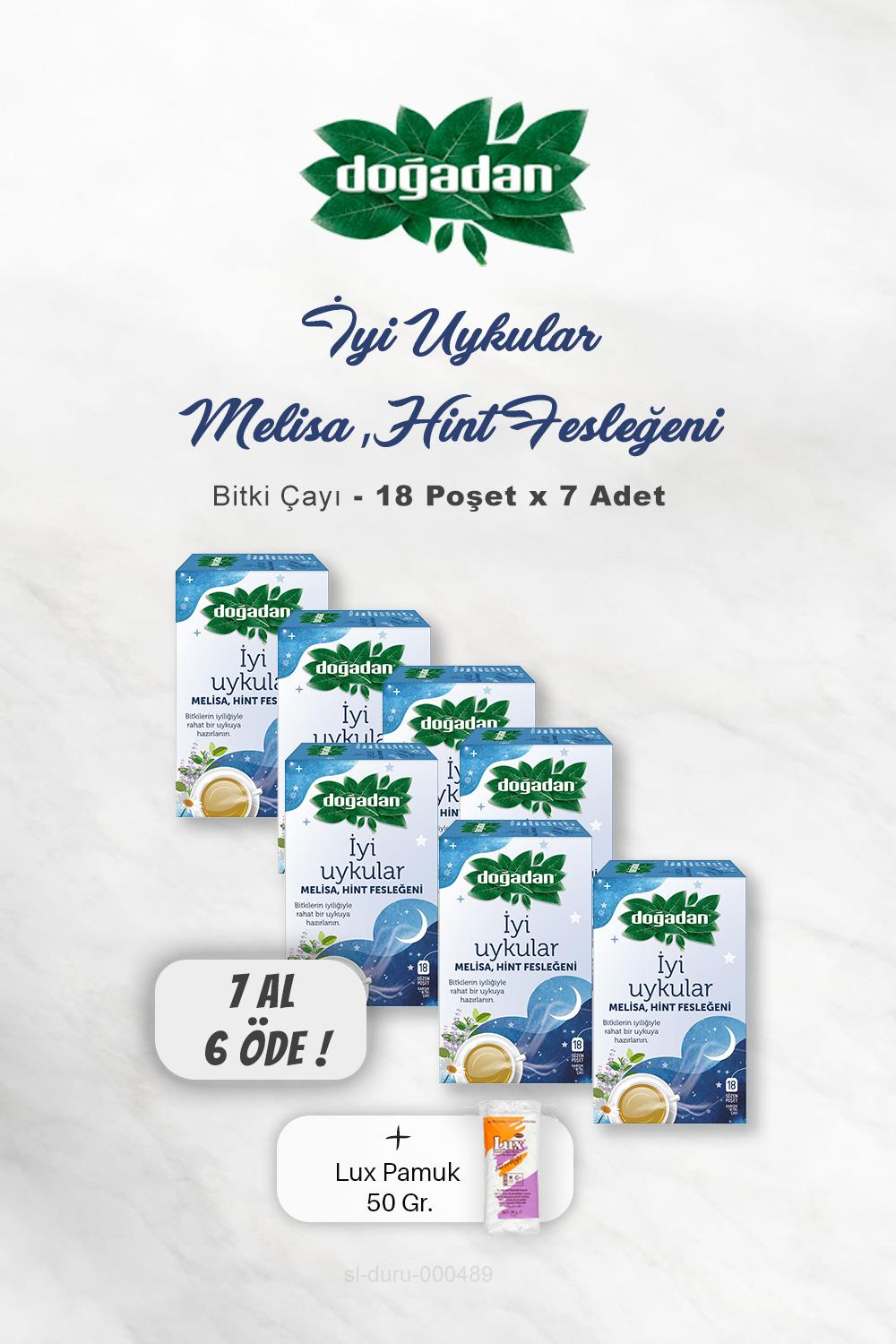 7 AL 6 ÖDE Doğadan İyi Uykular Çayı Melisa ve Hint Fesleğeni, Pamuk