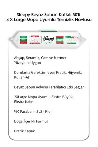 Sleepy 50'li Beyaz Sabun Katkılı 6 Al 5 Öde Mopa Uyumlu ve ROSIE