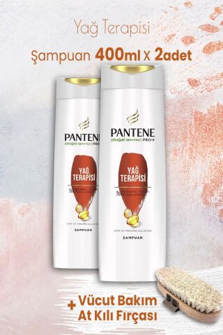 Pantene Pro-V Şampuan Yağ Terapisi 400 ml x 2 Adet ve Vücut Bakım At Kılı Fırçası