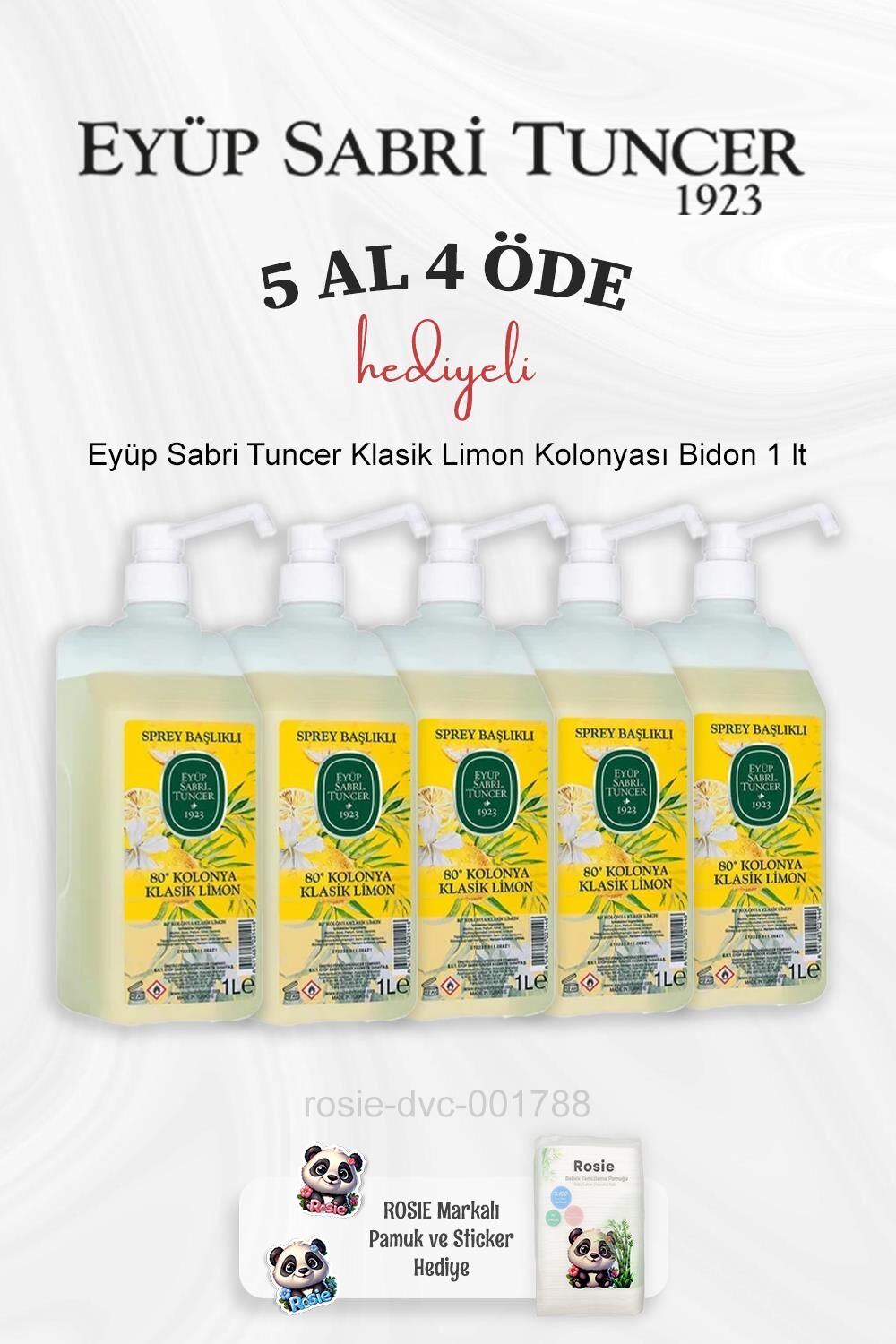 Eyüp Sabri Tuncer Klasik Limon Kolonyası Bidon 1 lt 5 Al 4 Öde ve Rosie Pamuk