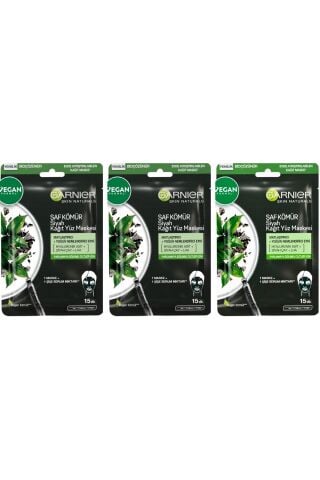 Saf Kömür Siyah Kağıt Yüz Maskesi Matlaştırıcı + Yoğun Nemlendirici Etki 3 Adet