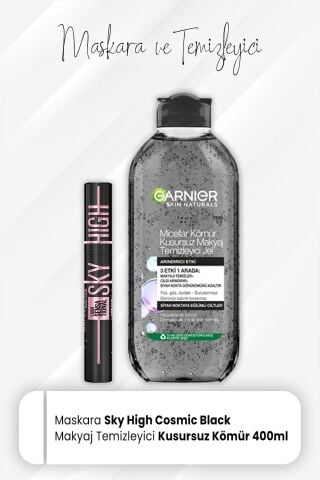 Maybelline New York Maskara Sky High Cosmic Black ve Micellar Makyaj Temizleme Jel Kömür 400 ml