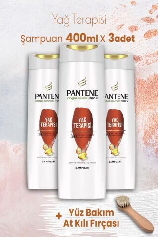 Pantene Pro-V Şampuan Yağ Terapisi 400 ml x 3 Adet ve Yüz Bakım At Kılı Fırçası