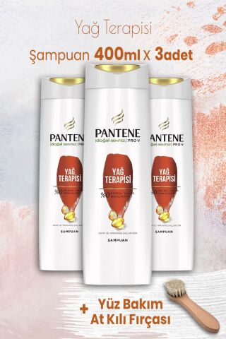 Pantene Pro-V Şampuan Yağ Terapisi 400 ml x 3 Adet ve Yüz Bakım At Kılı Fırçası