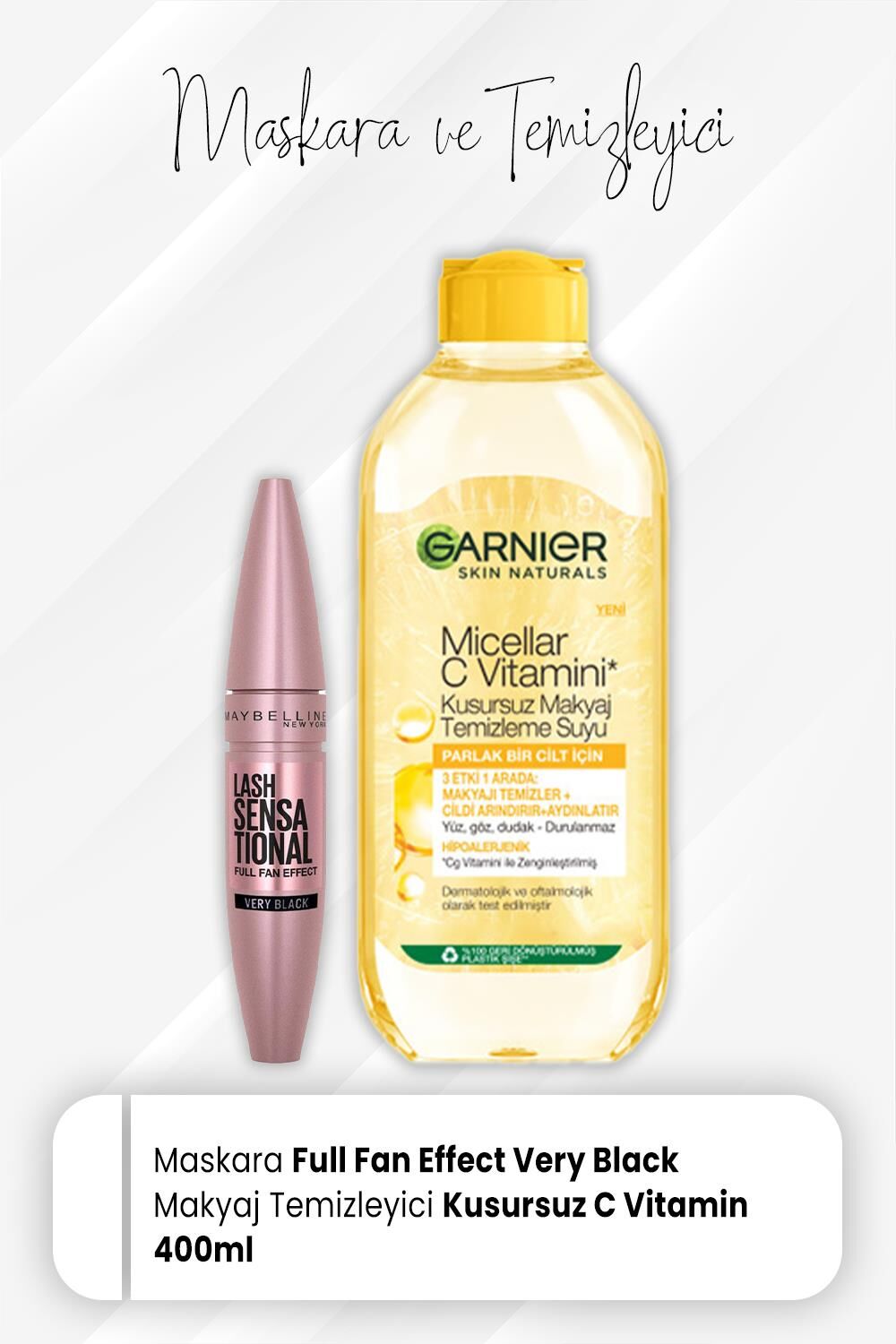 Maybelline Maskara Full Fan Very Black ve Micellar Temizleme C Vitamini 400 ml