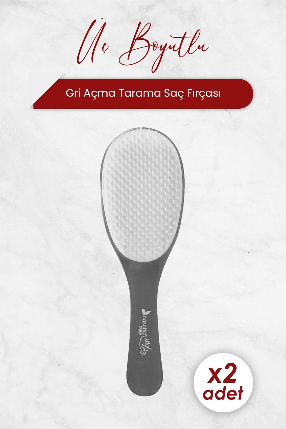 Nascita Üç Boyutlu Açma Tarama Saç Fırçası Gri 4206 x 2 Adet