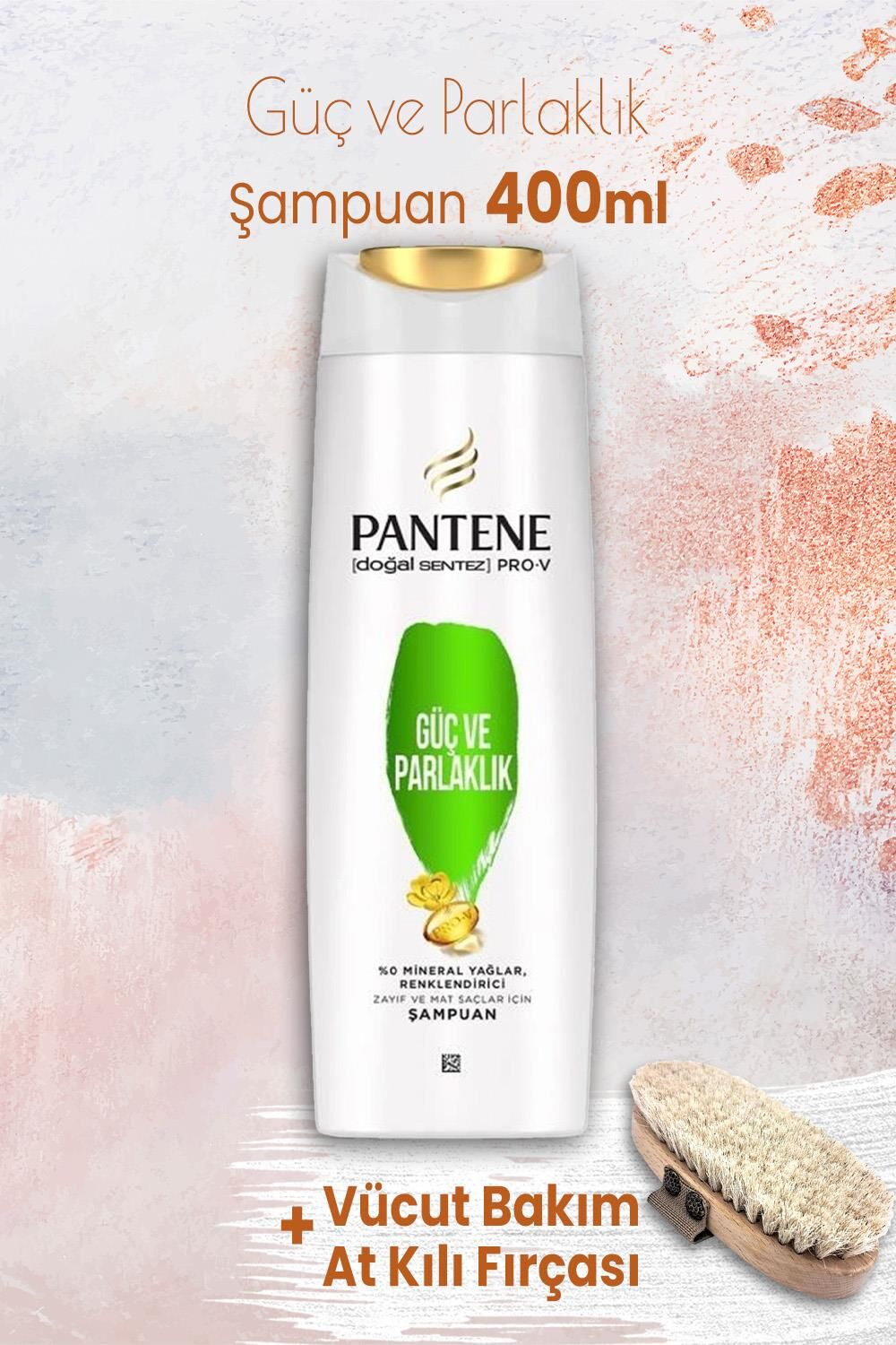 Pantene Pantene Pro-V Güç Parlaklık Şampuanı 400 ml ve Vücut Bakım At Kılı Fırçası