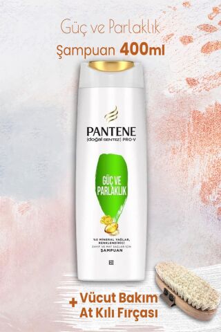 Pantene Pantene Pro-V Güç Parlaklık Şampuanı 400 ml ve Vücut Bakım At Kılı Fırçası