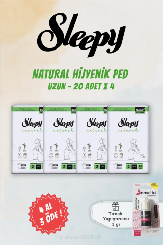 Sleepy 4 AL 3 ÖDE Natural Hassas Hijyenik Ped Uzun 20 Adet ve Tırnak Yapıştırıcısı