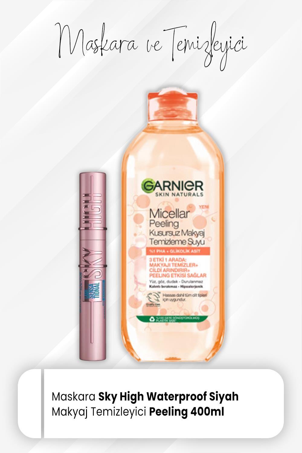 Maybelline Lash Sensational Sky High Waterproof Siyah ve Micellar Temizleme Peeling 400 ml