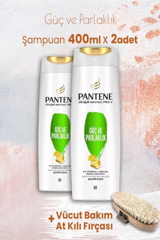 Pantene Pantene Pro-V Güç Parlaklık Şampuanı 400 ml x 2 Adet ve Vücut Bakım At Kılı Fırçası