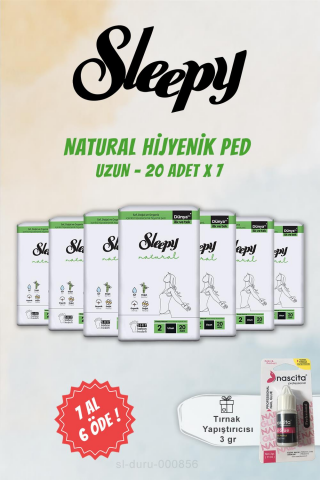 Sleepy 7 AL 6 ÖDE  Hassas Hijyenik Ped Natural Uzun 20 Adet ve Tırnak Yapıştırıcısı