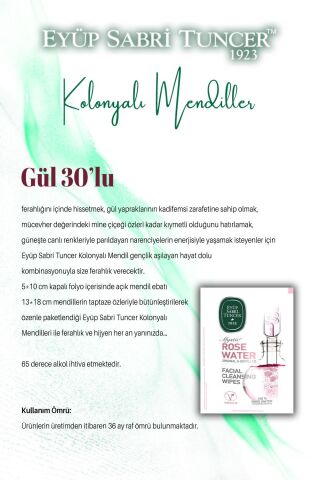 30'lu Gül, Verbena 50'li, Mandalina 150'li Kolonyalı Mendil ve ROSIE