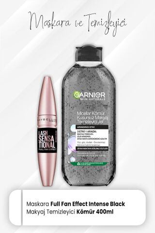 Maybelline New York Maskara Full Fan Intense Black ve Micellar Temizleyici Jel Kömür 400 ml