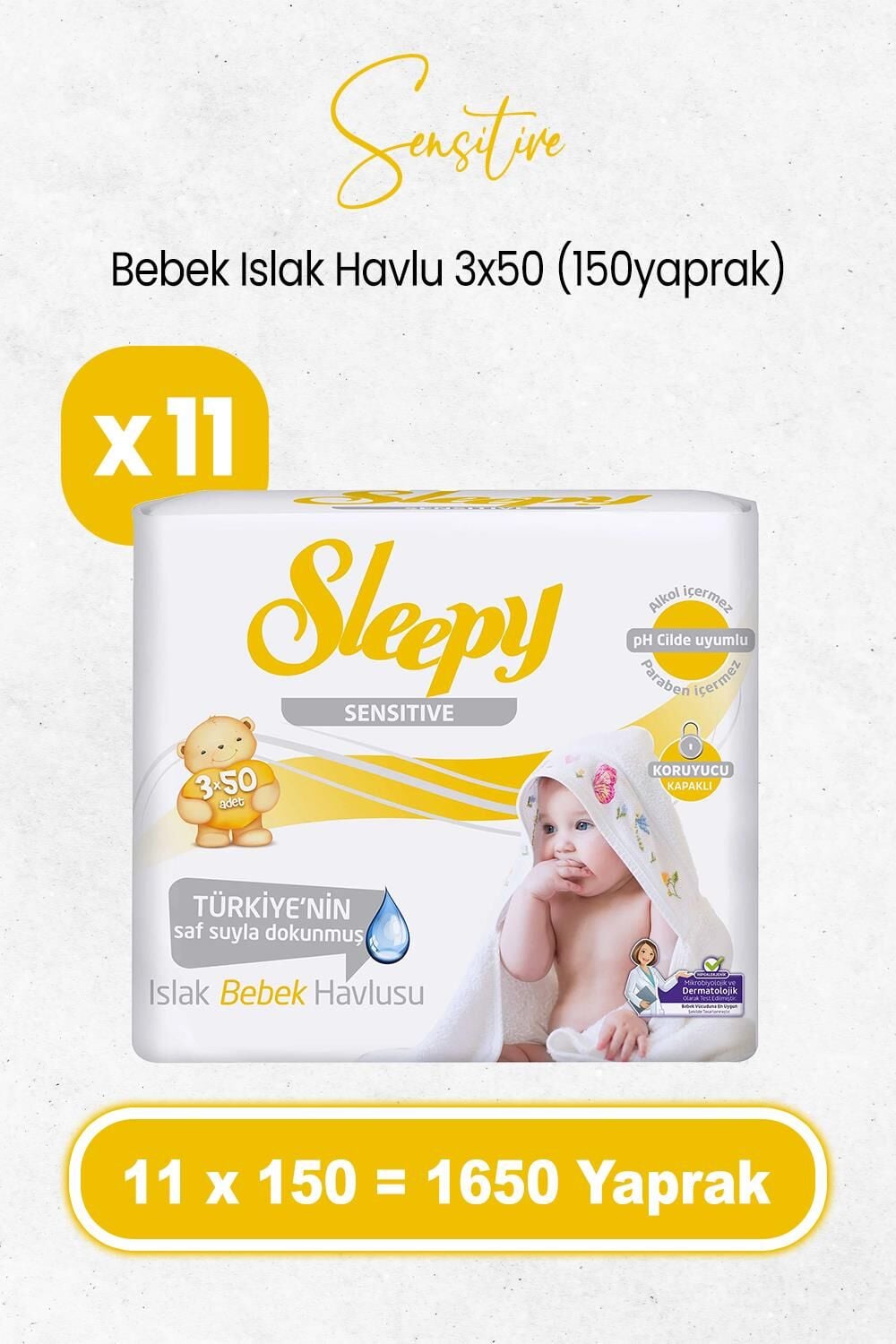 Sleepy Sensitive Islak Bebek Mendil 3x50 x 11 Adet (1650 Yaprak)