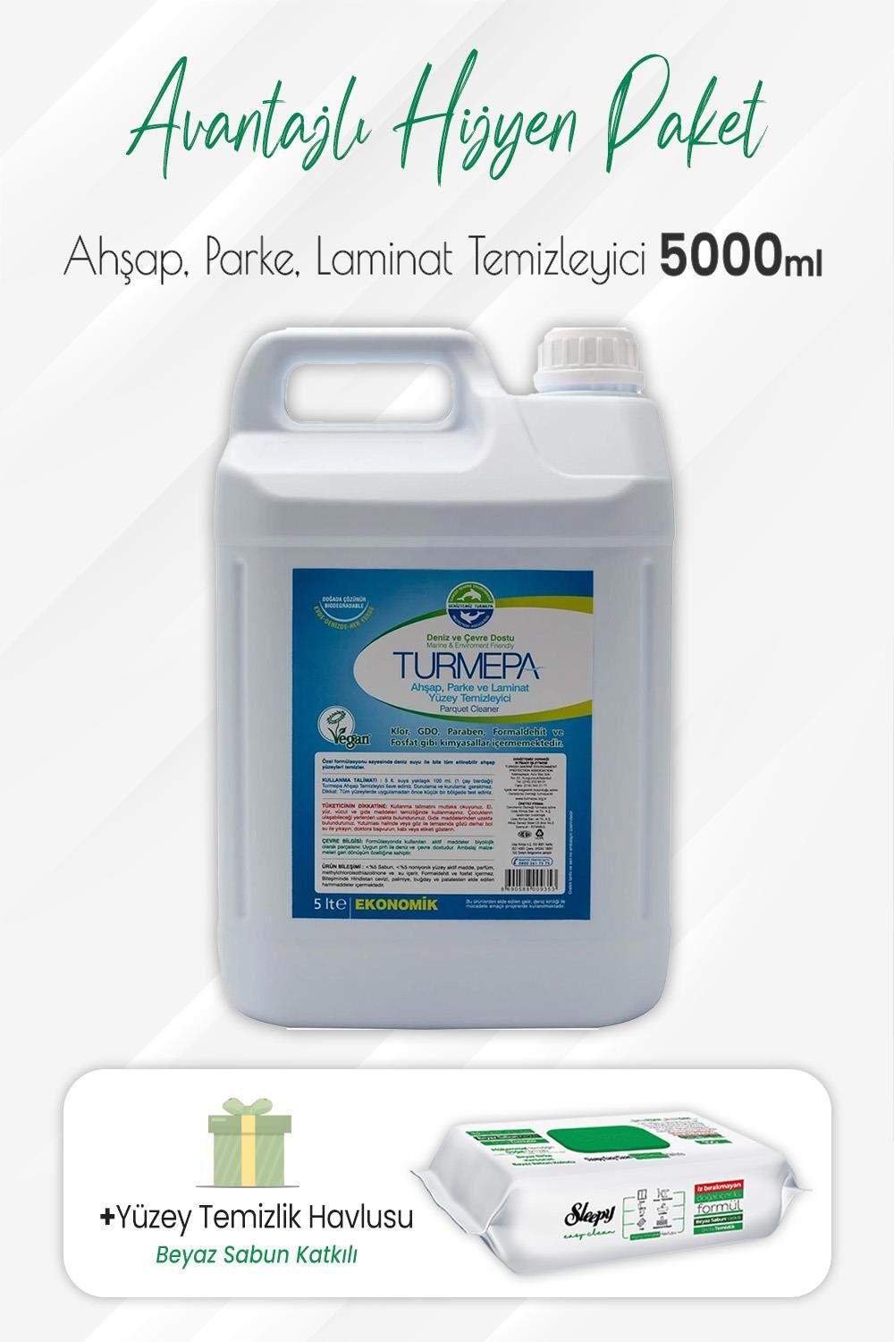 Turmepa Ahşap, Parke Temizleyici 5 Litre ve Easy Clean Yüzey Temizlik 100' lü
