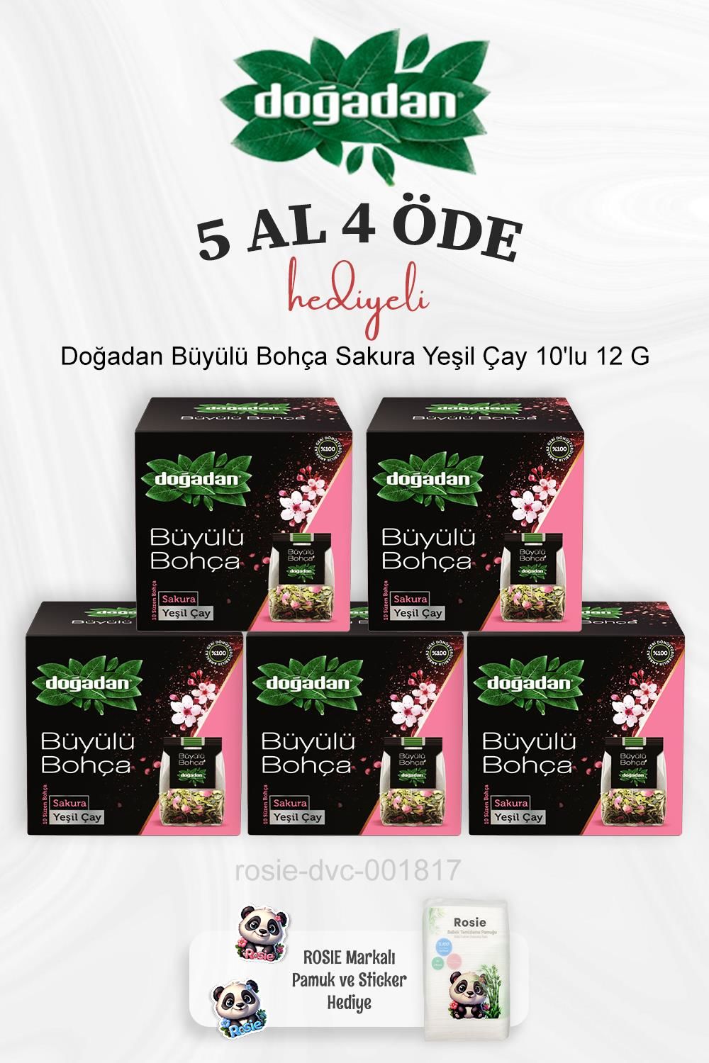 Doğadan Büyülü Bohça Sakura Yeşil Çay 10'lu 12 G 5 Al 4 Öde ve Rosie Pamuk